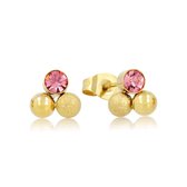 My Bendel gouden oorknopjes met roze zirkonia - Gouden drievormige oorstekers met roze zirkonia - Met luxe cadeauverpakking