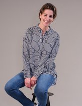 Steppin' Out Vrouwen Shirt Half Button AOP Blauw Viscose Maat: L