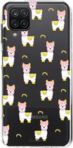 Casetastic Samsung Galaxy A12 (2021) Hoesje - Softcover Hoesje met Design - Rainbow Llama Print