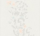 Bloemen behang Profhome 372663-GU vliesbehang licht gestructureerd met bloemen patroon mat grijs oranje blauw 5,33 m2