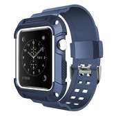 Voor Apple Watch 3/2/1 Generation 38 mm All-in-One siliconen band (blauw + wit)