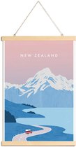 JUNIQE - Posterhanger Retro Nieuw-Zeeland -40x60 /Blauw & Roze