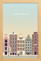 JUNIQE - Poster in houten lijst Amsterdam - retro -60x90 /Bruin