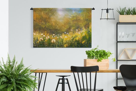 Wandkleed Geschilderde Zomer - Schilderij van zomerse heide Wandkleed katoen 150x100 cm - Wandtapijt met foto
