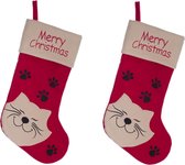 2x stuks kerstsok rood voor de kat/poes 19 cm - Kerstversiering/kerstdecoratie kerstsokken voor huisdieren