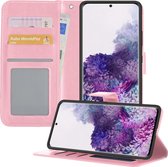 Samsung S20 Plus Hoesje Book Case Hoes Portemonnee Cover - Samsung Galaxy S20 Plus Hoes Hoesje Wallet Case Kunstleer - Licht Roze