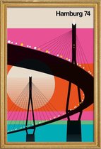 JUNIQE - Poster met houten lijst Vintage Hamburg 74 -20x30 /Kleurrijk
