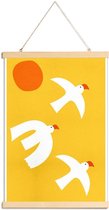 JUNIQE - Posterhanger Flying Doves -40x60 /Geel