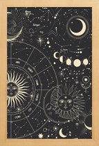 JUNIQE - Poster in houten lijst Astrology Wheel -60x90 /Zwart