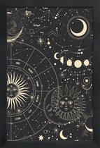 JUNIQE - Poster in houten lijst Astrology Wheel -60x90 /Zwart