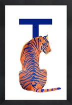 JUNIQE - Poster met houten lijst T Tiger -13x18 /Blauw & Oranje