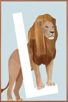 JUNIQE - Poster met kunststof lijst L Lion -13x18 /Blauw & Bruin