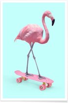 JUNIQE - Poster Skate Flamingo -60x90 /Blauw & Roze