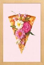 JUNIQE - Poster in houten lijst Floral Pizza -40x60 /Bruin & Roze