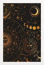 JUNIQE - Poster met houten lijst Astrology Wheel gouden -13x18 /Goud &