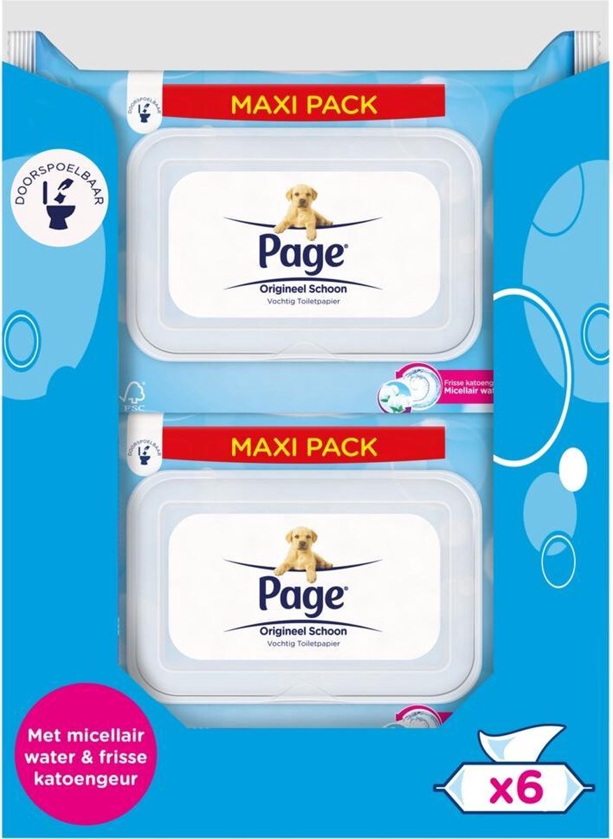 Page vochtig toiletpapier - Origineel Schoon maxi vochtig wc papier - voordeelverpakking - 76 x 6 st