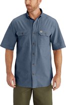 Carhartt Fort Solid Short Sleeve Denim Blue Chambray Shirt Heren