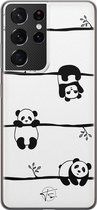Samsung Galaxy S21 Ultra siliconen hoesje - Panda - Soft Case Telefoonhoesje - Zwart - Print