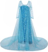 Prinses - Elsa jurk met sleep - Prinsessenjurk - Verkleedkleding - Feestjurk - Sprookjesjurk - Blauw - Maat 122/128 (6/7 jaar)
