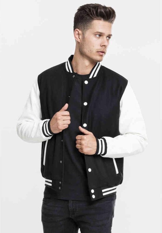 Urban Classics - Oldschool College jacket - XS - Zwart/Wit