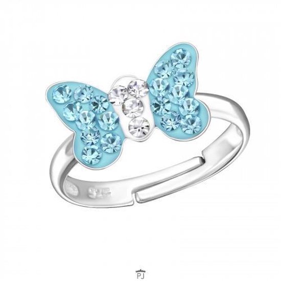 Jonge dame afbreken Net zo Ring meisje kind | Ring kinderen | Zilveren ring met vlinder, blauw met wit  | bol.com