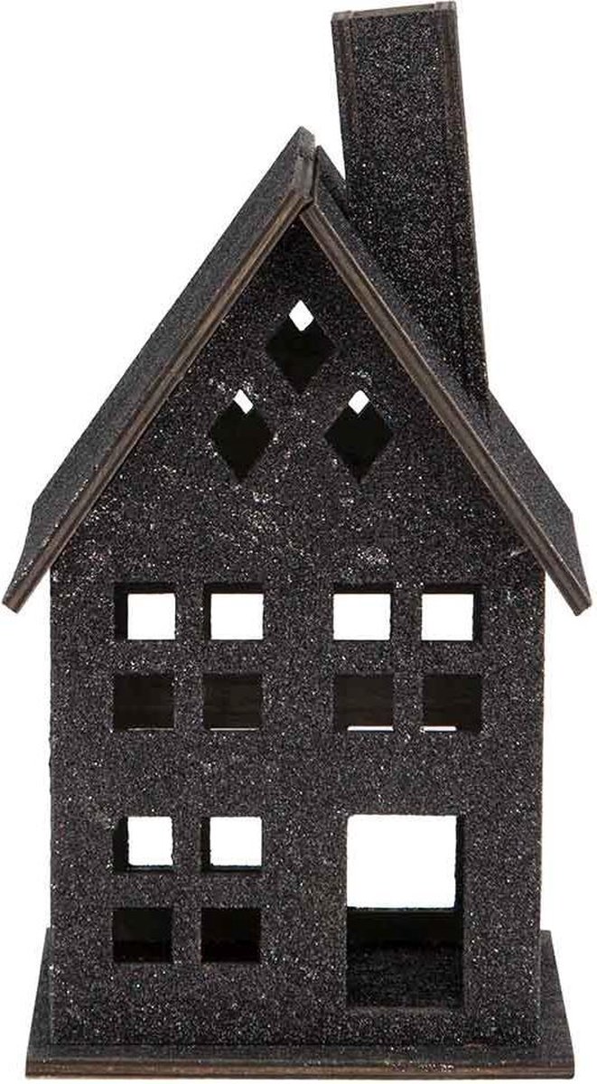 Huis Glitter Zwart 13x13xh25cm Hout
