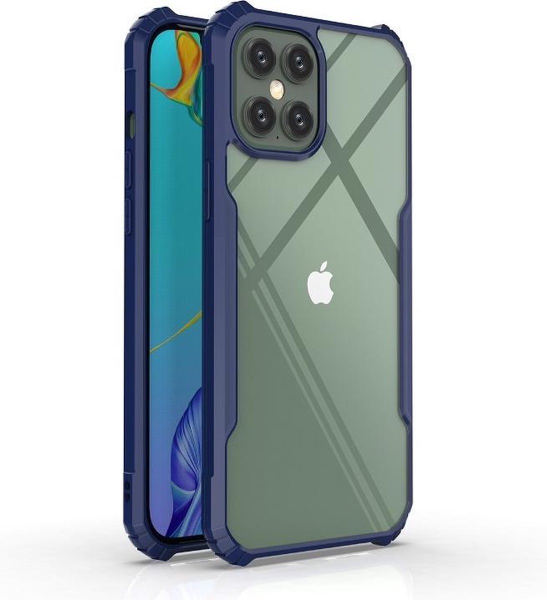Hoesje geschikt voor Apple iPhone 12 Mini - Super Protect Slim Bumper - Back Cover - Blauw/Transparant