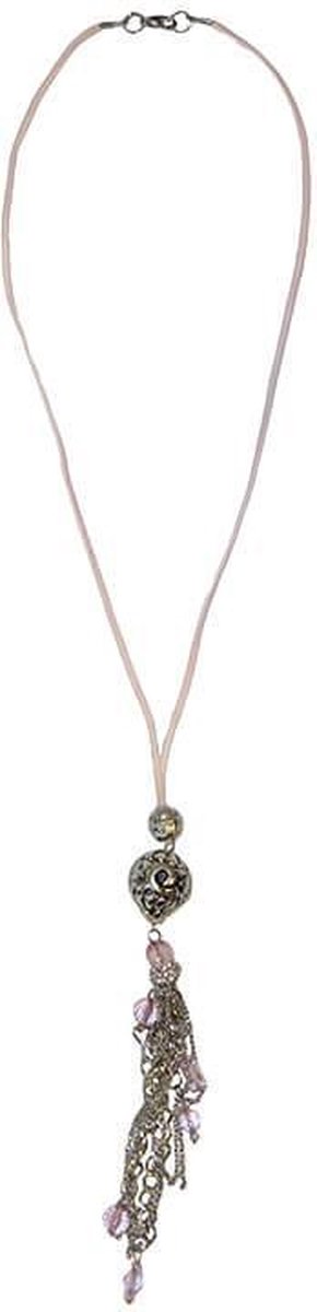 Lange Suède Ketting met Ibiza Stijl Hanger Roze