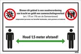 Bord noodverordening en 1,5 meter afstand houden, 230 x 330 mm - kunststof