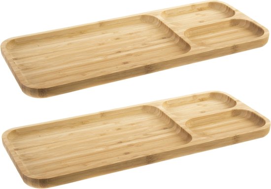 Set de 2x Planche de service / assiette de service 3 compartiments en bois  de bambou... | bol.com