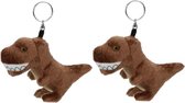 Set van 2x stuks pluche knuffel dino T-rex dinosaurus sleutelhanger 16 cm - Dieren knuffel cadeaus artikelen voor kinderen