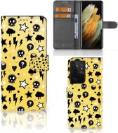 Wallet Book Case met Pasjeshouder Geschikt voor Samsung Galaxy S21 Ultra Hoesje Punk Yellow