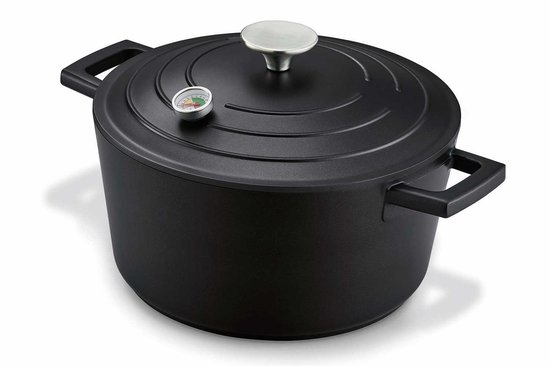 KitchenFun Ragu Non-Stick Stoofpot / Kookpot / Braadpan Ø 28cm – Inclusief Thermometer – 100% PFAS vrij – Energy Saving- Inductie geschikt- Hoogwaardig lichtgewicht Aluminium- Keramische coating -Anti Aanbaklaag – Zwart