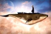 Poster Vrouw op een vliegende walvis