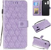 Geperst Printing Rattan Flower Pattern Horizontal Flip PU Leather Case for Galaxy A20 / A30 / A50, with Holder & Card Slots & Wallet & Photo Frame (Purple)