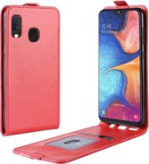 R64 Texture Vertical Flip Leren Case voor Galaxy A20e, met kaartsleuven en fotolijst (rood)