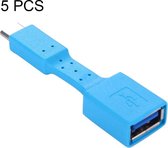 5 stuks USB-C / Type-C male naar USB 3.0 vrouwelijke OTG-adapter (blauw)