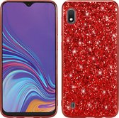 Glittery poeder schokbestendig TPU-hoesje voor Galaxy A10 (rood)