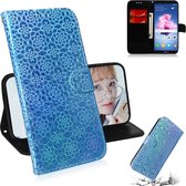 Voor Huawei Y5 2018 / Y5 Lite 2018 effen kleur kleurrijke magnetische gesp horizontale flip pu lederen case met houder & kaartsleuven & portemonnee & lanyard (blauw)