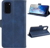 Voor Galaxy S20 Double Buckle Crazy Horse Business Holster met kaarthouder Portemonnee Beugelfunctie (blauw)