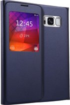 Voor Galaxy S8 + / G955 Litchi Texture Horizontaal Flip Leren Case met Call Display ID (Donkerblauw)