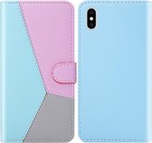 Voor iPhone XS / X Tricolor stiksels Horizontale Flip TPU + PU lederen tas met houder & kaartsleuven & portemonnee (blauw)