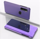 Voor Moto G8 power plated spiegel horizontale flip lederen tas met houder (paars blauw)