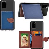Voor Galaxy S20 Plus Leaf Buckle Litchi Texture Card Holder PU + TPU Case met Card Slot & Wallet & Holder & Photo Frame (Blauw)