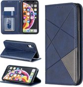 Ruit textuur horizontale flip magnetische lederen tas met houder en kaartsleuven en portemonnee voor iPhone XR (blauw)