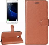 Voor Galaxy J3 (2017) (EU-versie) Litchi Texture horizontale flip lederen tas met houder & kaartsleuven & portemonnee (bruin)