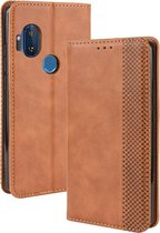 Voor Motorola One Hyper magnetische gesp Retro Crazy Horse Texture Horizontale flip lederen tas met houder & kaartsleuven & fotolijst (bruin)