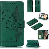 Voor huawei mate 30 lite / nova 5i pro veerpatroon lychee textuur horizontale flip lederen tas met houder en portemonnee en kaartsleuven (groen)