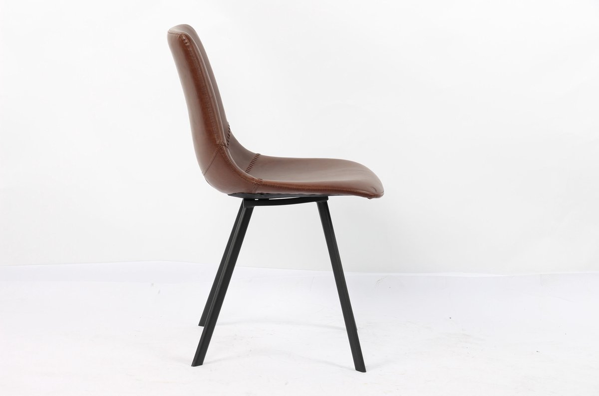 Stoel 'Oslo' PU Vintage Bruin - Zwarte Poten - Set van 2