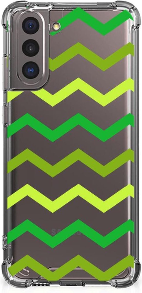 Samsung Galaxy S21 Doorzichtige Silicone Hoesje Zigzag Groen